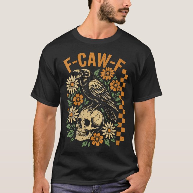 Womens Black Crow FCaw F Black Bird Skull Floral  T-Shirt (Front)