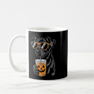 Womens Black Dog With Pumpkin Drink Sungles Coffee Mug