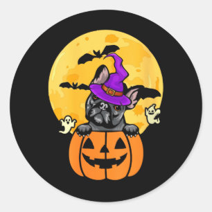 Womens Black French Bulldog Witch Dog Lover Classic Round Sticker