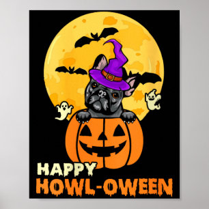 Womens Black French Bulldog Witch Dog Lover Happy Poster