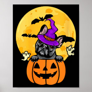 Womens Black French Bulldog Witch Dog Lover Poster