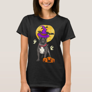 Womens Black French Bulldog Witch Halloween T-Shirt