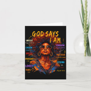 Womens Black Girl Queen God Says I Am Melanin Hist Card