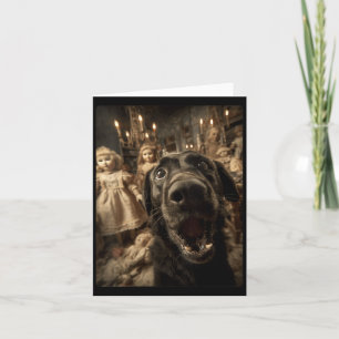Womens Black Labrador Selfie With Y Dolls Spooky Card