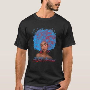 Womens Black Melanin Blue Red Ribbon Hlhs Awarenes T-Shirt
