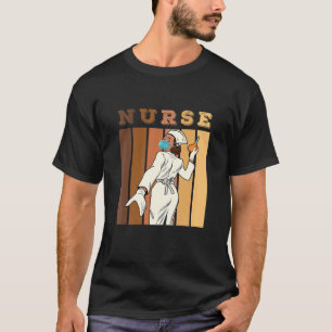 Womens Black Nurse Uniform Face Mask Afro American T-Shirt