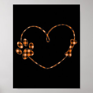 Womens Black Orange Plaid Dog Paw Heart Bone Poster