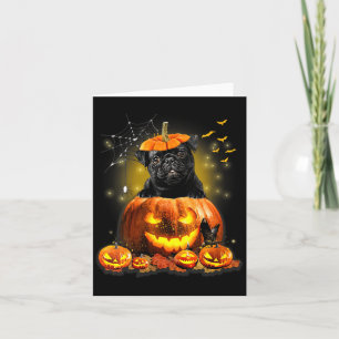 Womens Black Pug Spooky Halloween Pumpkin Dog Head Card