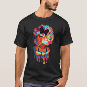 Womens Black Queen Afro Melanin Dripping Art Black T-Shirt