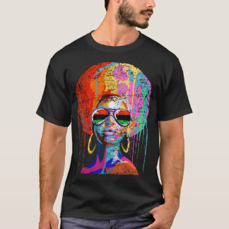 Womens Black Queen Afro Melanin Dripping Juneteent T-Shirt