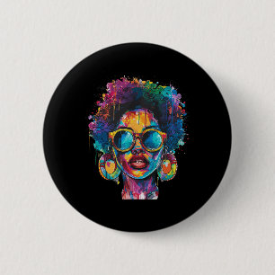 Womens Black Queen Afro Melanin Paint Dripping Jun 6 Cm Round Badge