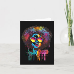 Womens Black Queen Afro Melanin Paint Dripping Jun Card
