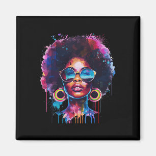 Womens Black Queen Afro Melanin Paint Dripping Jun Magnet
