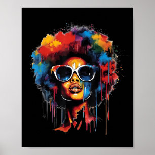 Womens Black Queen Afro Melanin Paint Dripping Jun Poster