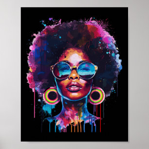 Womens Black Queen Afro Melanin Paint Dripping Jun Poster