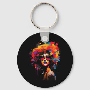 Womens Black Queen Dripping Afro Melanin Juneteent Key Ring