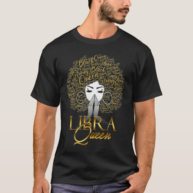 Womens Black Queen Typography Natural Hair Libra B T-Shirt (Front)