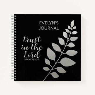 Womens Black & Silver Botanical Christian Journal