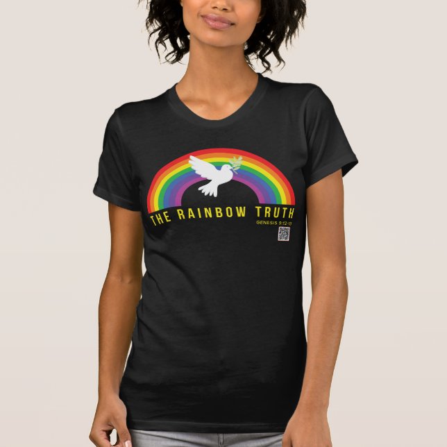 Women's Black T-Shirt Rainbow God's Promise w/Dove (Front)