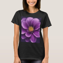 Women's Black T-Shirt with Purple Flower Print
