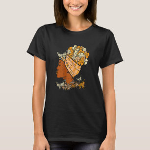 Womens Black Woman Butterflies Orange Ribbon Leuke T-Shirt