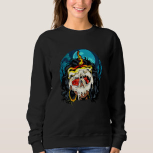 Womens   black women wear mask candle and blue moo sweatshirt