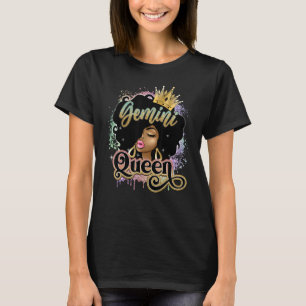 Womens Black Womens Afro Hair Gemini Queen Birthda T-Shirt