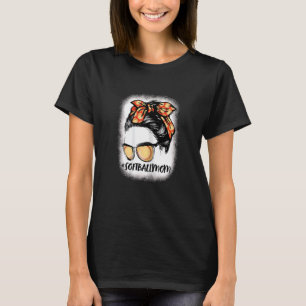 Womens Bleached Baseball Mum Messy Bun Softball Mo T-Shirt