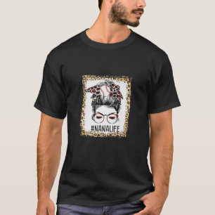 Womens Bleached Baseball Nana Messy Bun Game Day M T-Shirt