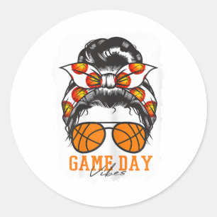 Womens Bleached Basketball Game Day Vibes Mum Mess Classic Round Sticker