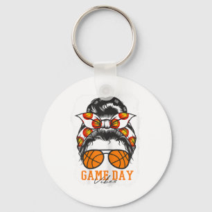 Womens Bleached Basketball Game Day Vibes Mum Mess Key Ring