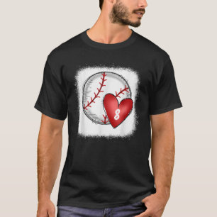 Womens Bleached Custom Baseball Mum Number 8 Heart T-Shirt