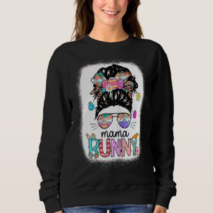 Womens Bleached Mama Bunny Leopard Messy Bun Easte Sweatshirt