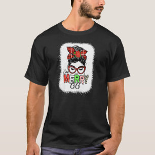 Womens Bleached Red Plaid One Merry GG Messy Bun X T-Shirt