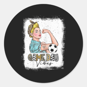 Womens Bleached Soccer Game Day Vibes Soccer Mom G Classic Round Sticker