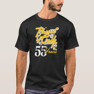 Womens Blessed By God for 55 years Women Floral 55 T-Shirt