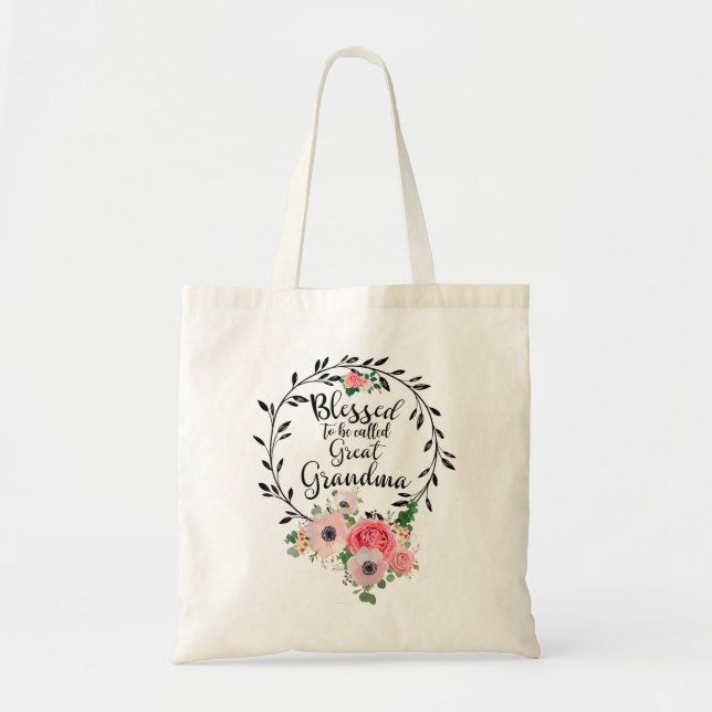 Womens Blessed Great Grandma Floral Grandma Decora Tote Bag (Front)