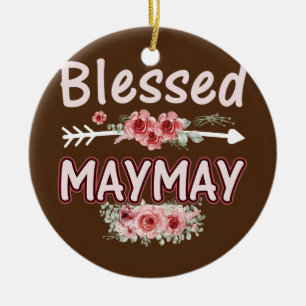 Womens Blessed Maymay Floral Mum Grandma Xmas Ceramic Ornament