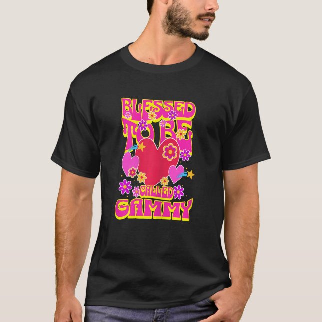 Womens Blessed To Be Called Gammy Heart Groovy Flo T-Shirt (Front)