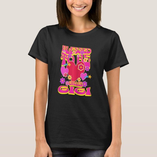 Womens Blessed To Be Called Gigi Heart Groovy Flow T-Shirt (Front)