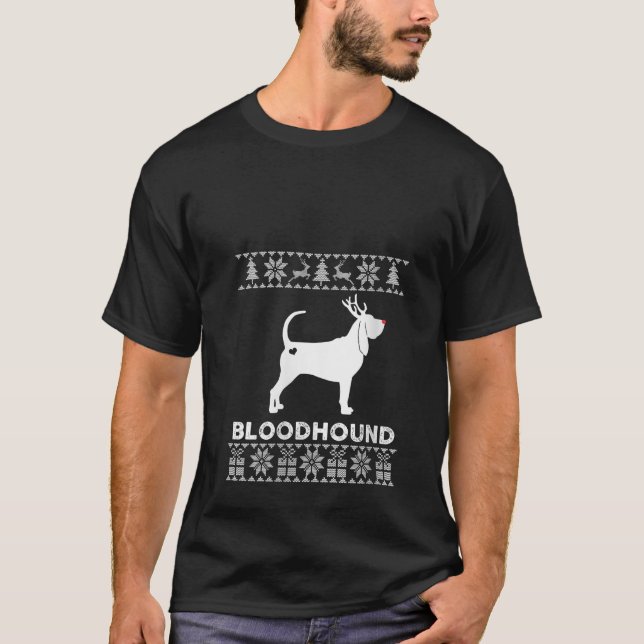 Womens Bloodhound Dog Lover Xmas Reindeer Ugly Chr T-Shirt (Front)