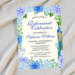 Women's Blue Floral Retirement Party Invitation