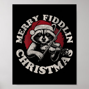 Womens Bluegr Holiday Raccoon Merry Fidding Christ Poster