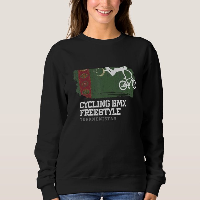 Womens BMX Freestyle Bike Turkmenistan Flag Cyclin Sweatshirt (Front)
