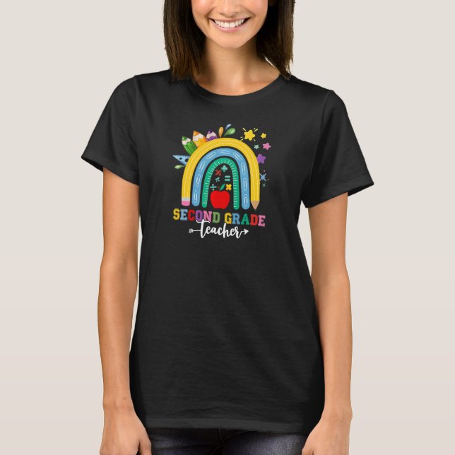 Womens Boho Rainbow Second Grade Teacher Back To S T-Shirt (Front)