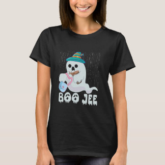 Womens Boo Jee Cute Ghost With Coffee Halloween T-Shirt