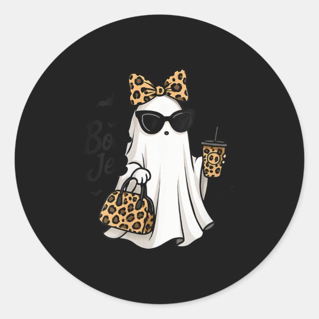 Womens Boo Jee Ghost With Coffee Coquette Bow Hall Classic Round Sticker (Front)