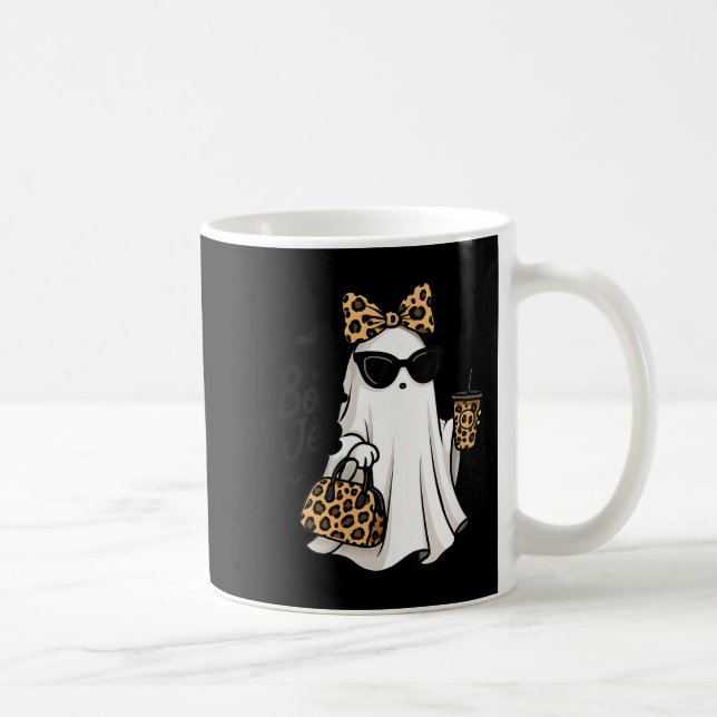 Womens Boo Jee Ghost With Coffee Coquette Bow Hall Coffee Mug (Right)