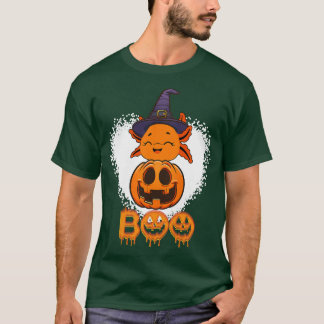 Womens Boo Pumpkin Aolotl Hat Witch Love Backgroun T-Shirt