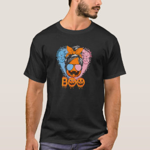 Womens Boo Pumpkin Messy Hair Bun Pink Or Blue Axo T-Shirt